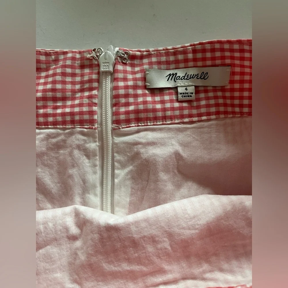 Madewell Embroidered Gingham Circle Skirt scalloped hem floral embroidery size 4 - Picture 2 of 6